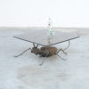 Unique Coffee Table with a Handcrafted Metal Cricket Sculpture Base
