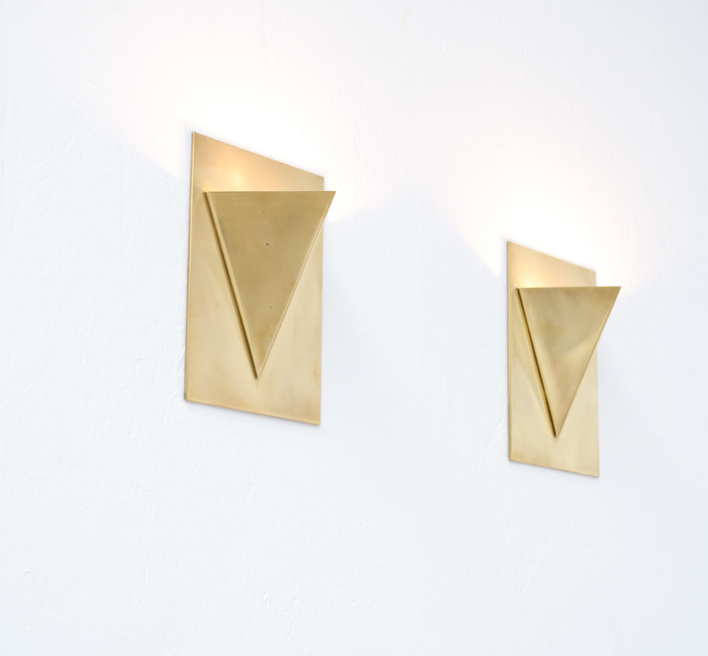 Pair of Geometric Brass Wall Lamps of the 1970s