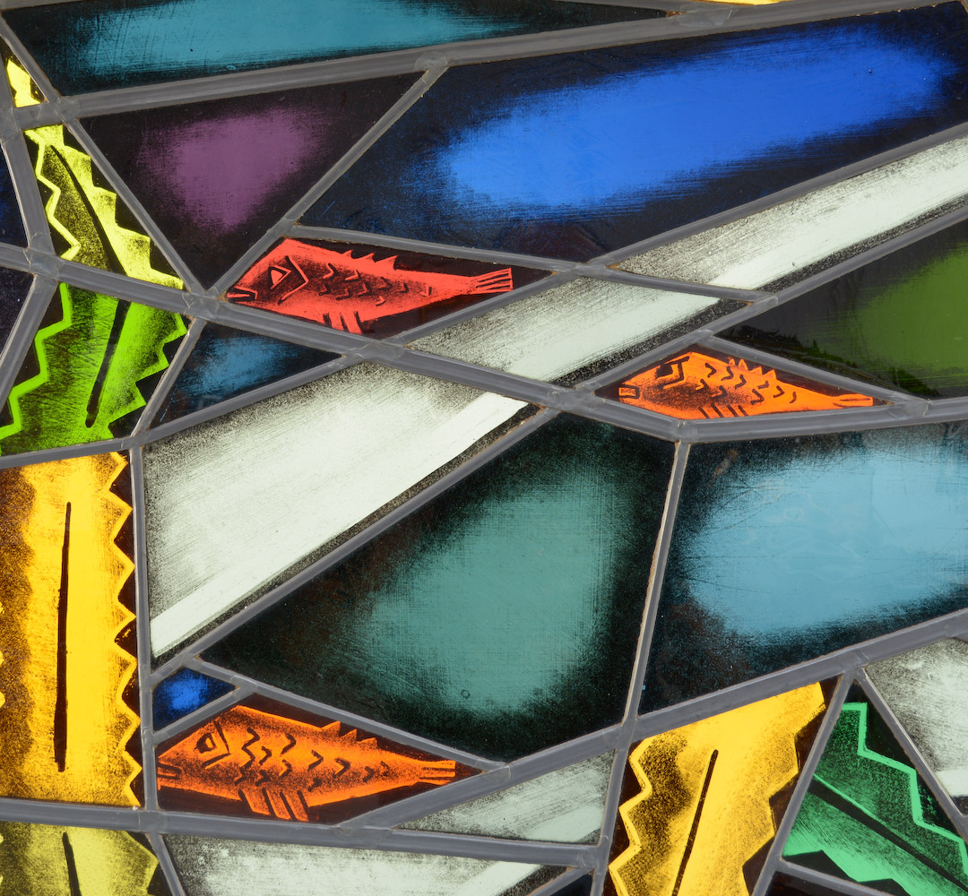 MidCentury Stained Glass Window Panel Vintage Design Point