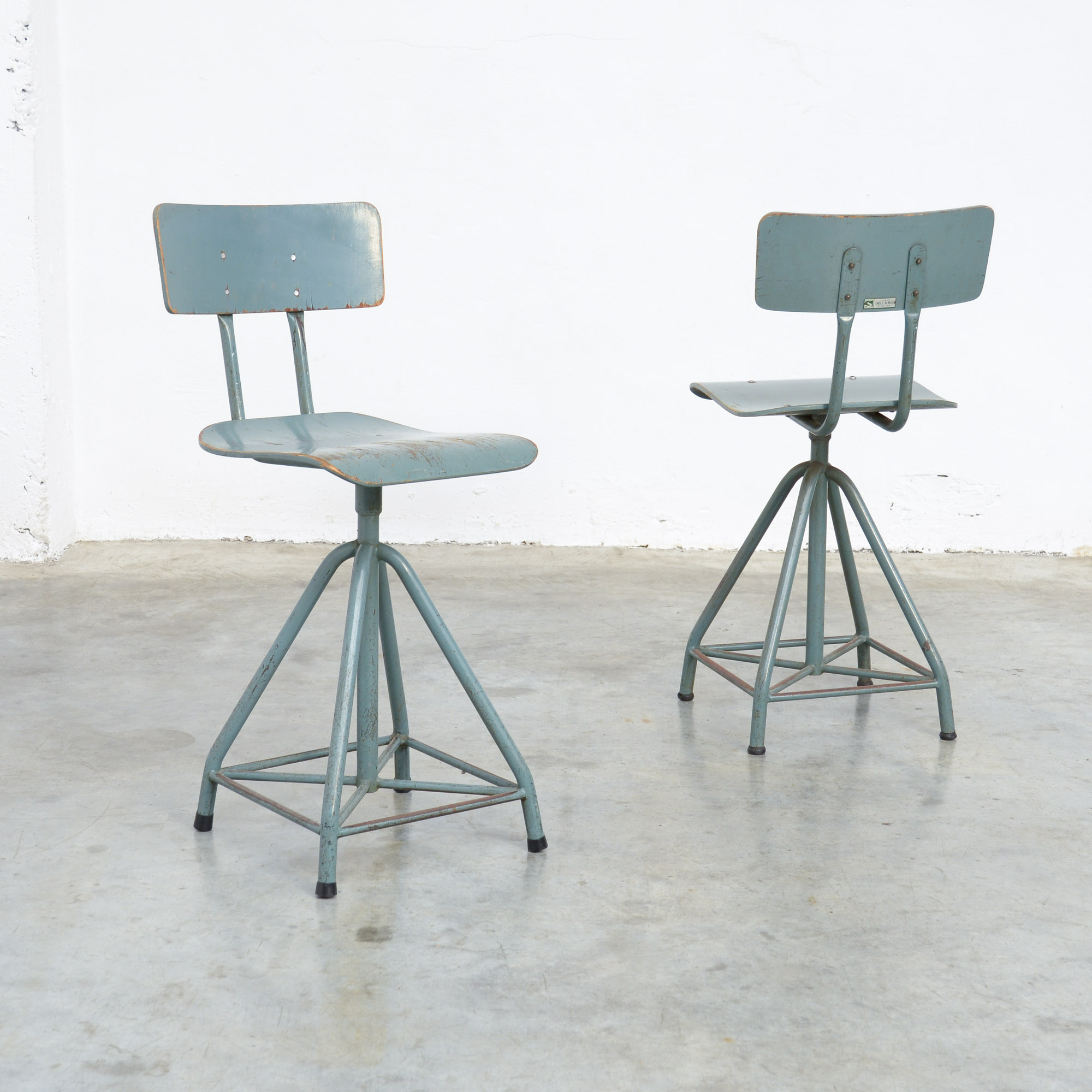 Industrial Bluish Grey Drafting Chair Vintage Design Point