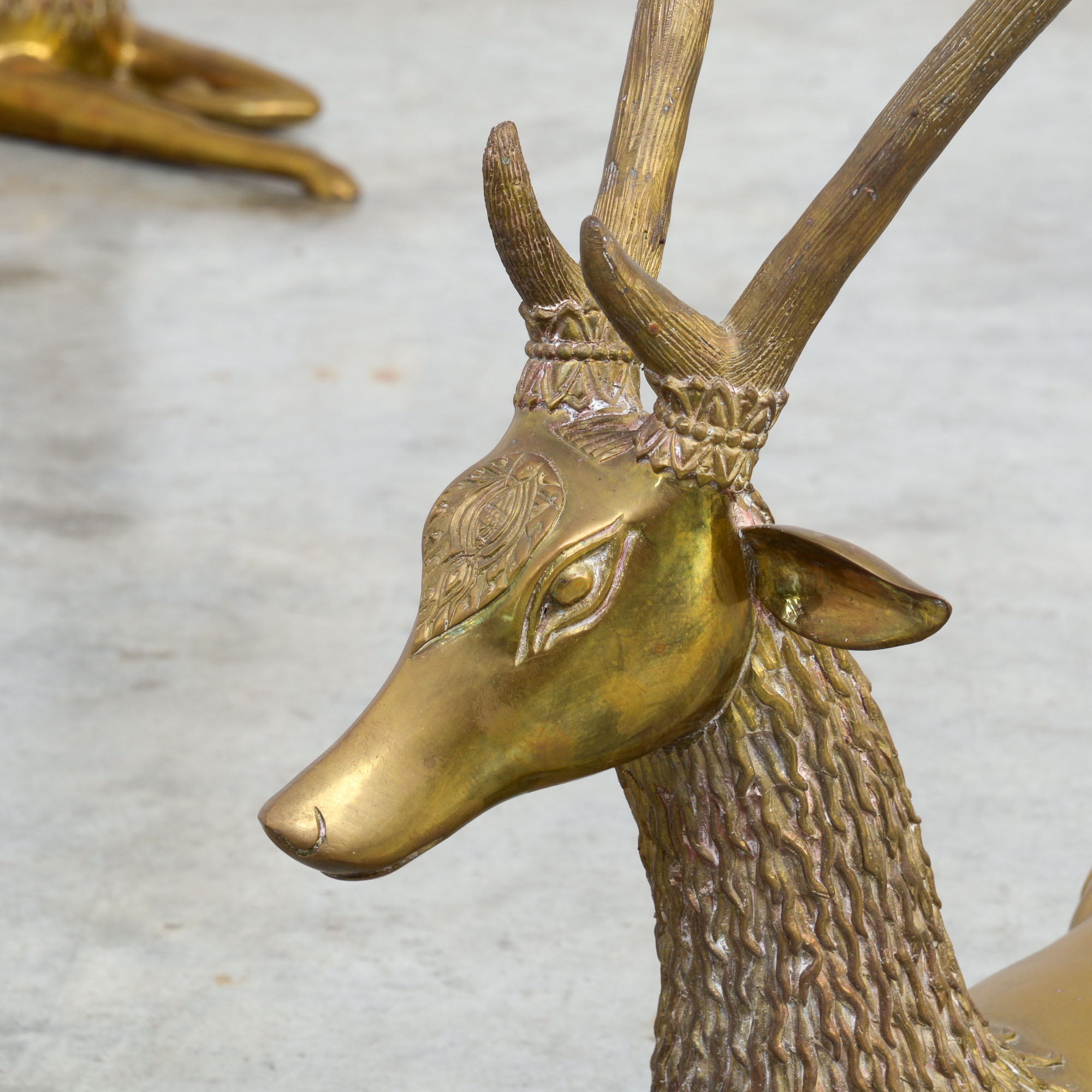 Pair of Brass Deer Sculptures Vintage Design Point