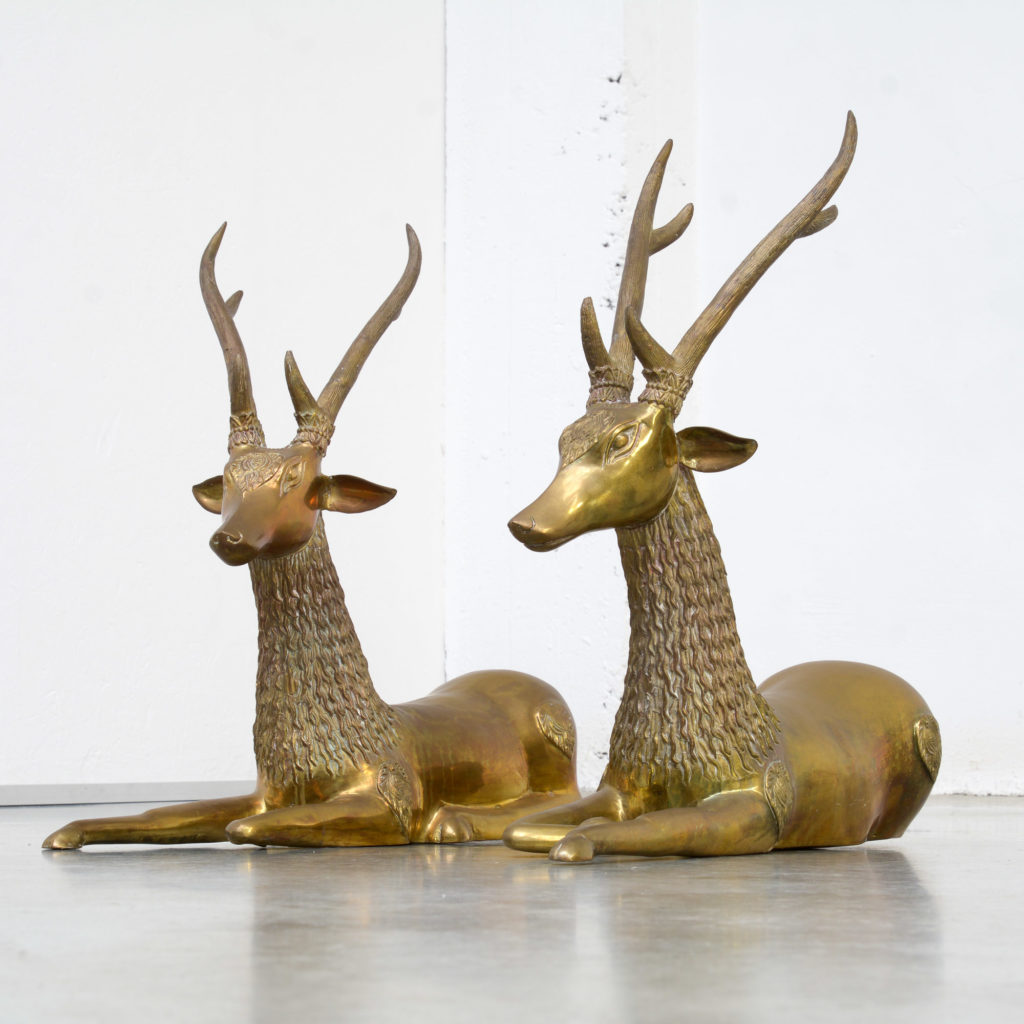 Pair of Brass Deer Sculptures - Vintage Design Point