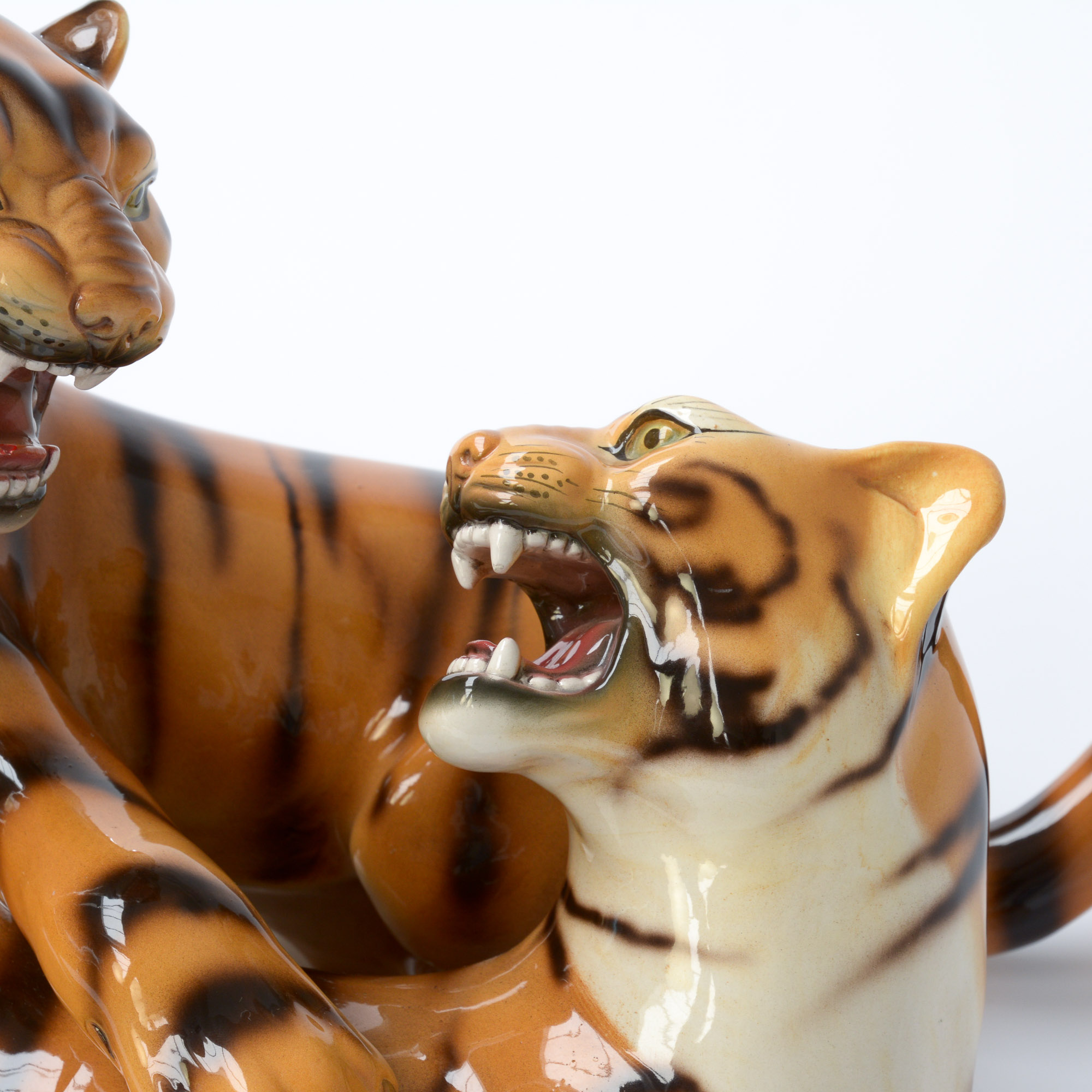 Porcelain Sculpture of Playing Tigers by Ronzan, Italy Vintage Design