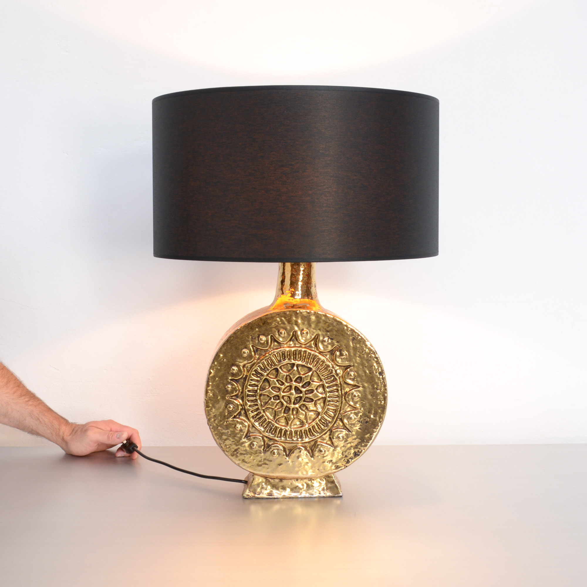 Gold Glazed Ceramic Table Lamp Vintage Design Point