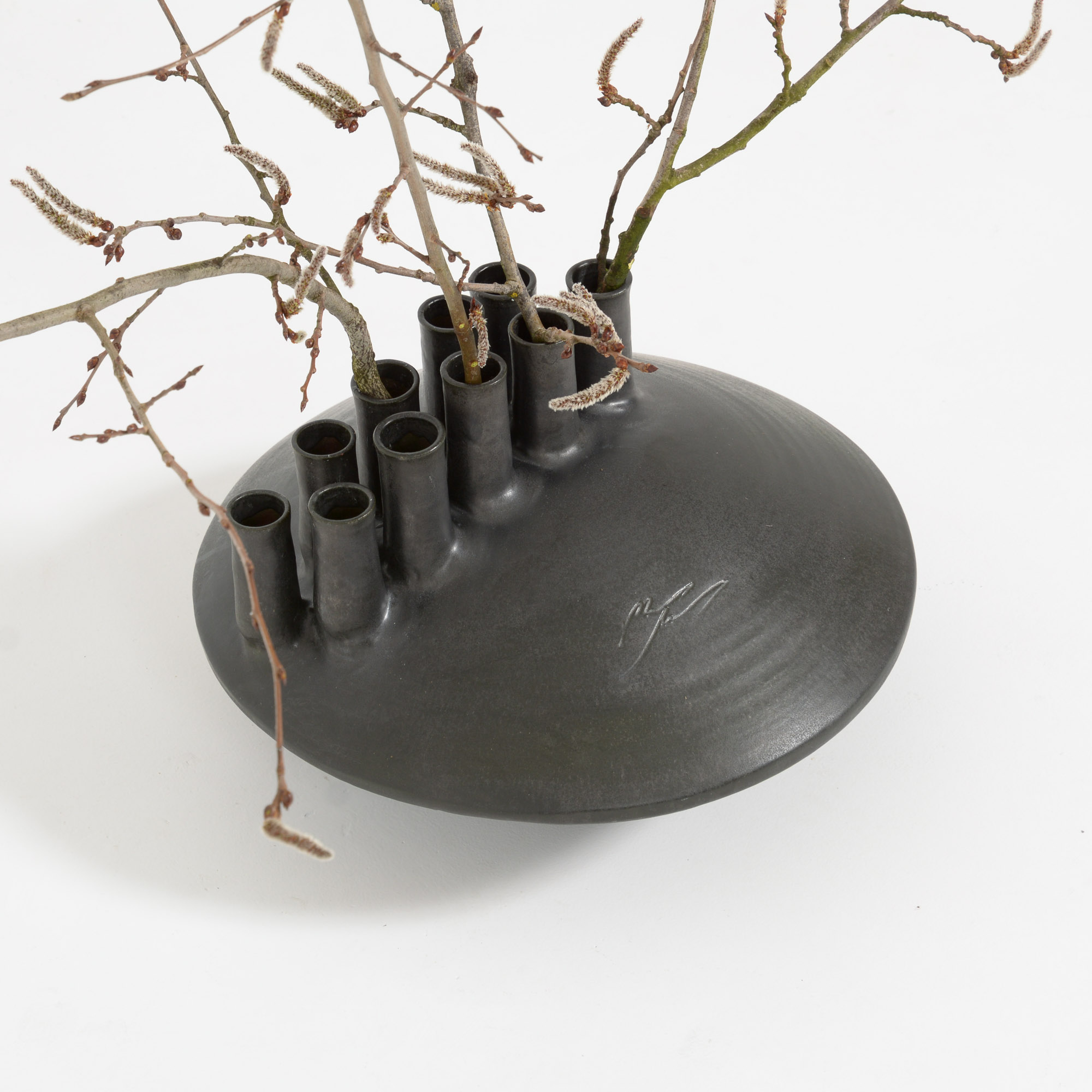 XL Black Ceramic Vase Vintage Design Point