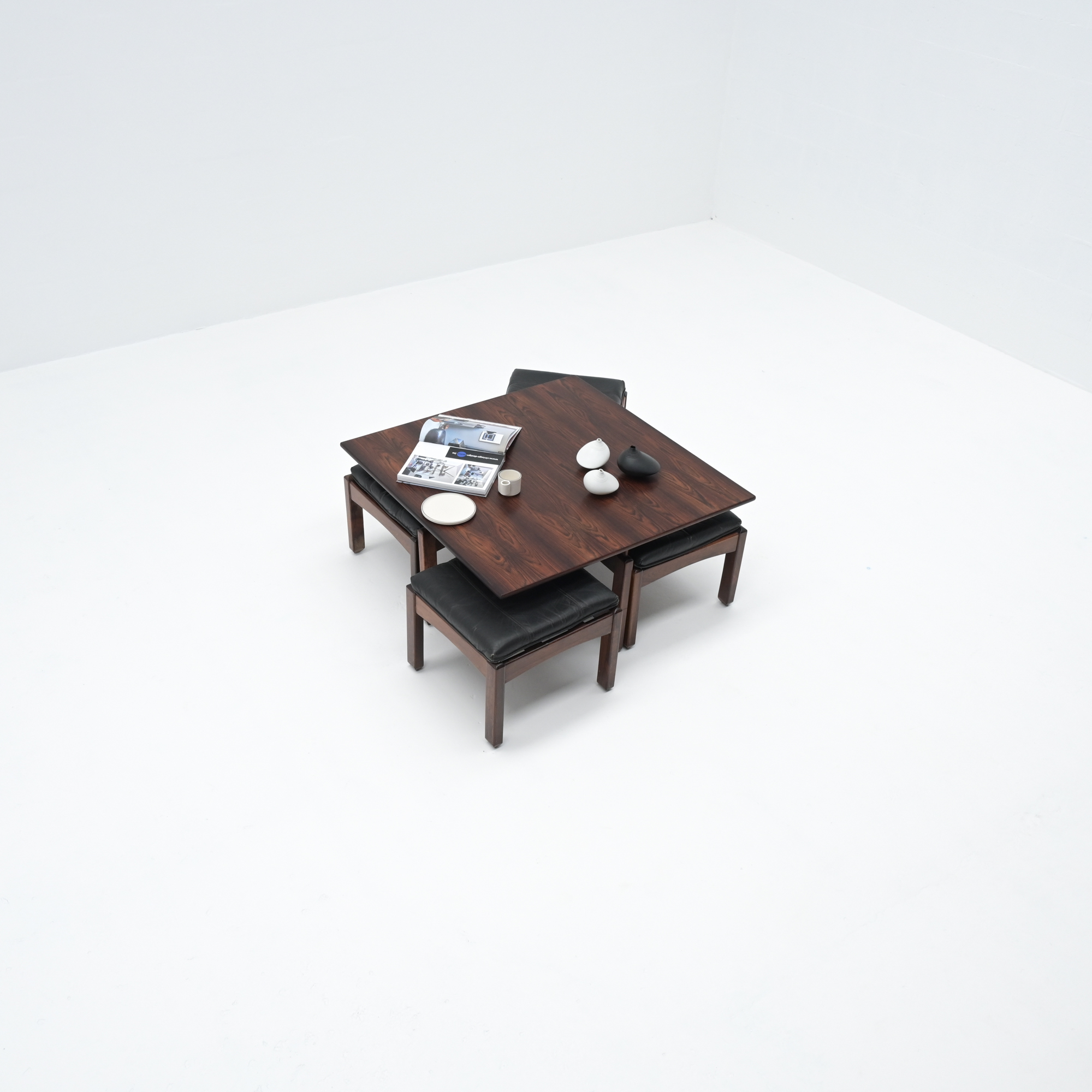 Brazilian Coffee Table with 4 Nesting Stools by Jean Gillon for Wood