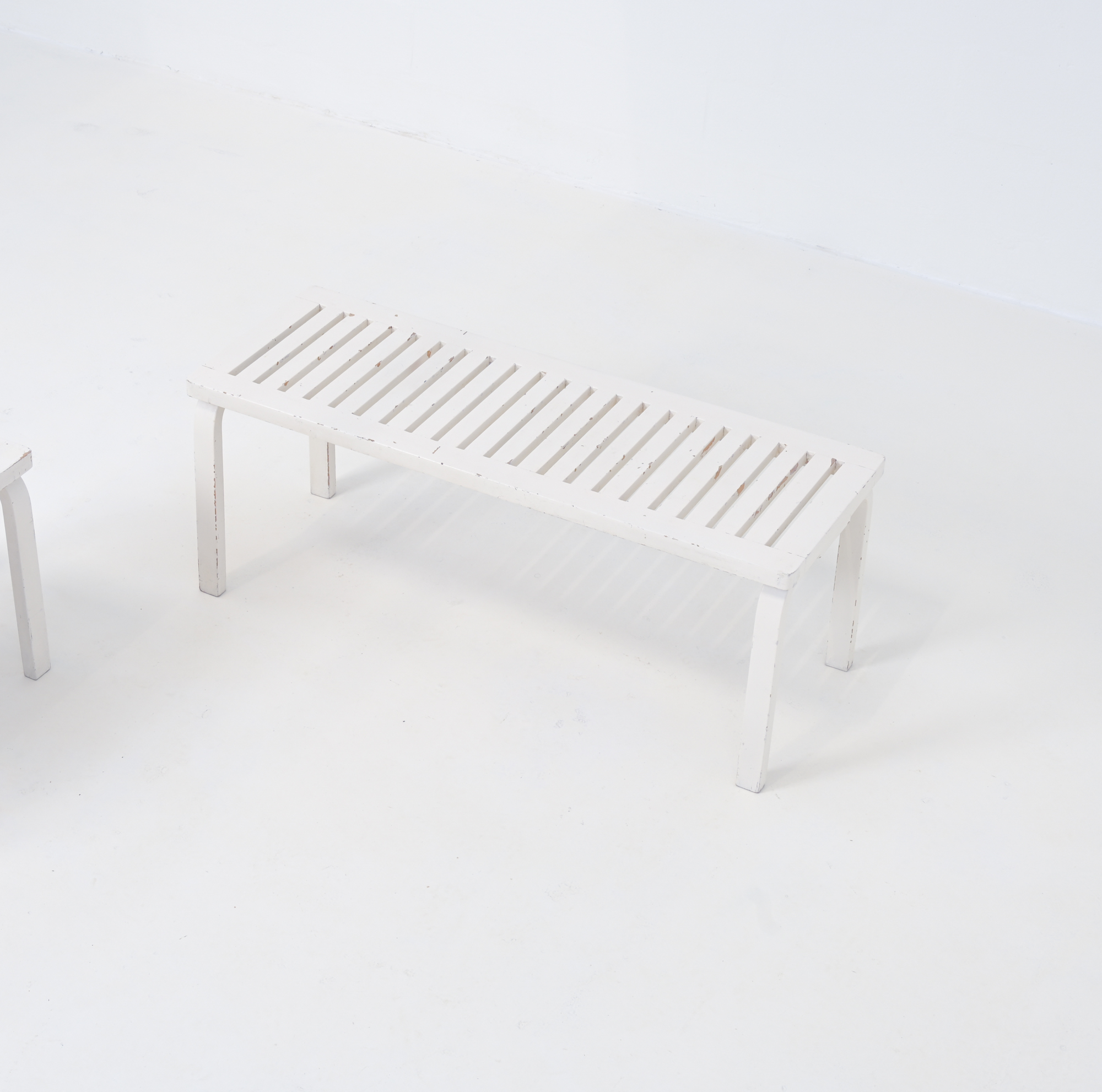 Pair of White Lacquered Benches by Alvar Aalto Vintage Design Point