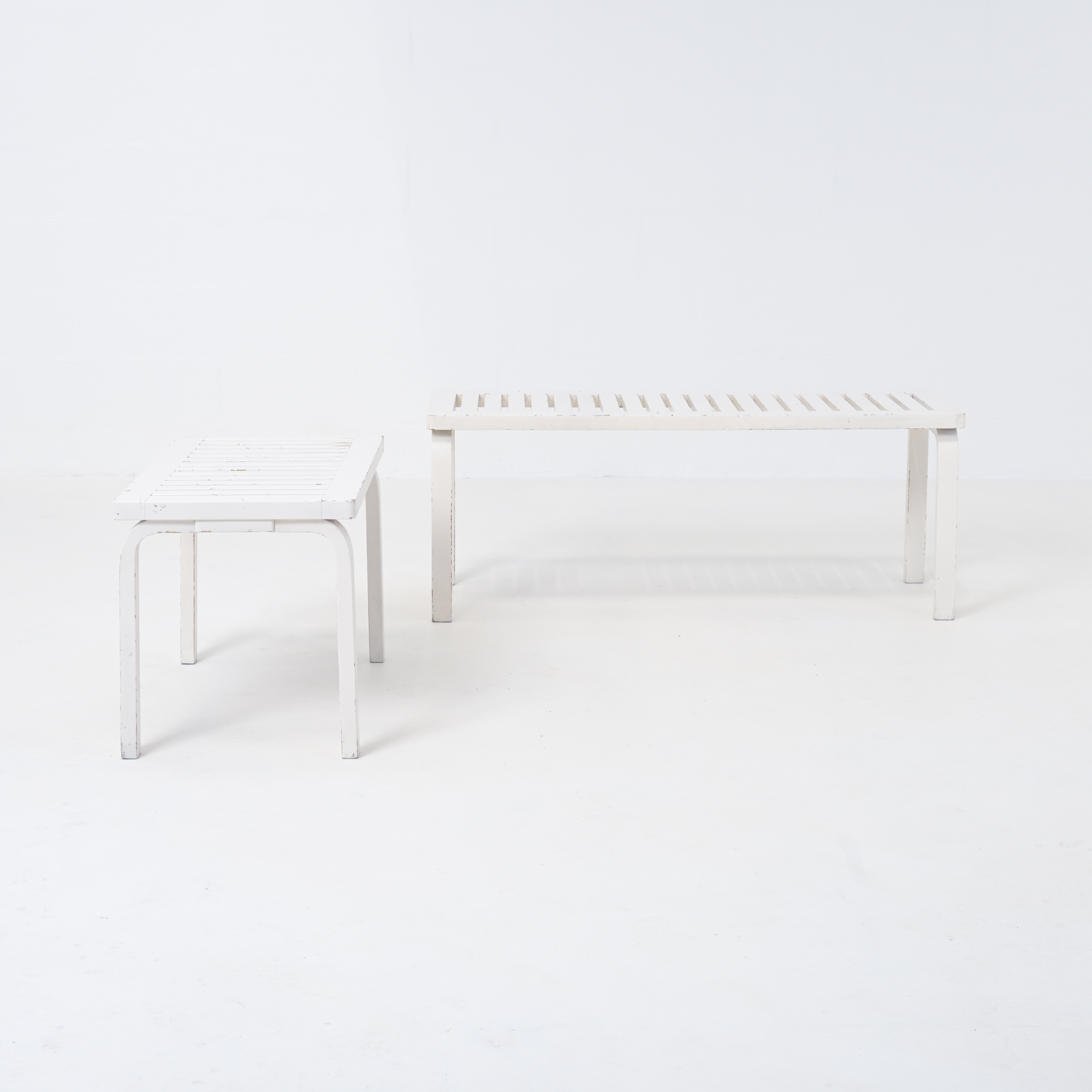 Pair of White Lacquered Benches by Alvar Aalto Vintage Design Point