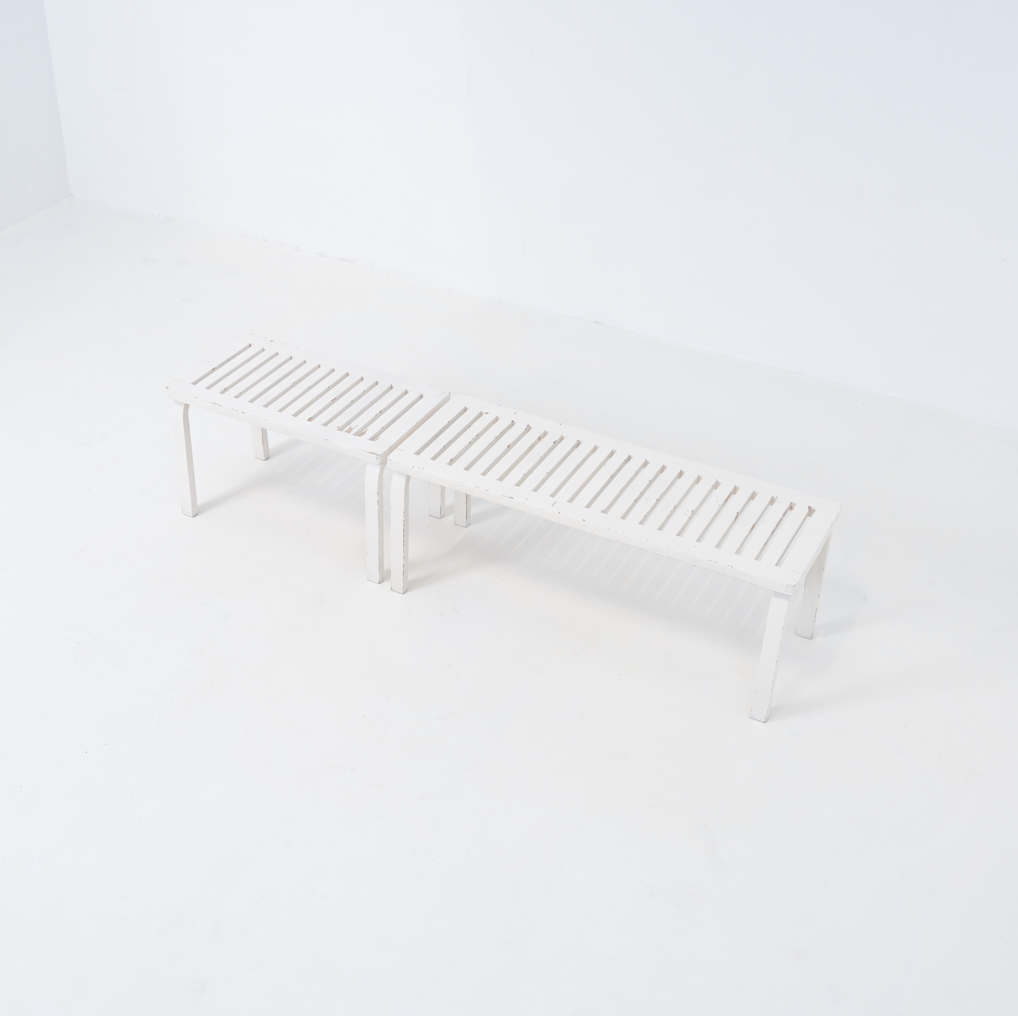 Pair of White Lacquered Benches by Alvar Aalto Vintage Design Point